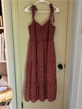 Madewell Maroon Floral Midi Dress